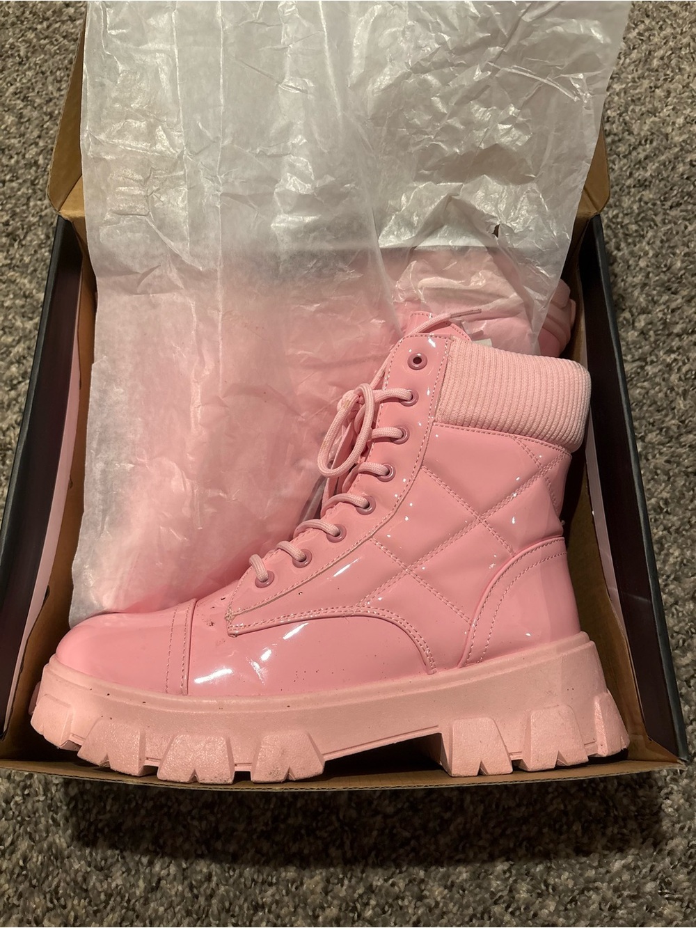 Women's Pink Moto Combat Chunky Lace-Up Ankle Boots